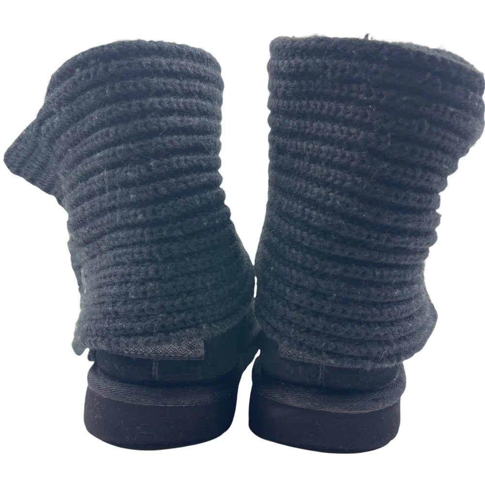 UGG Cardy Knit Buttons Boots Kids Size 5 Suede Foldable Short Tall Black Cozy